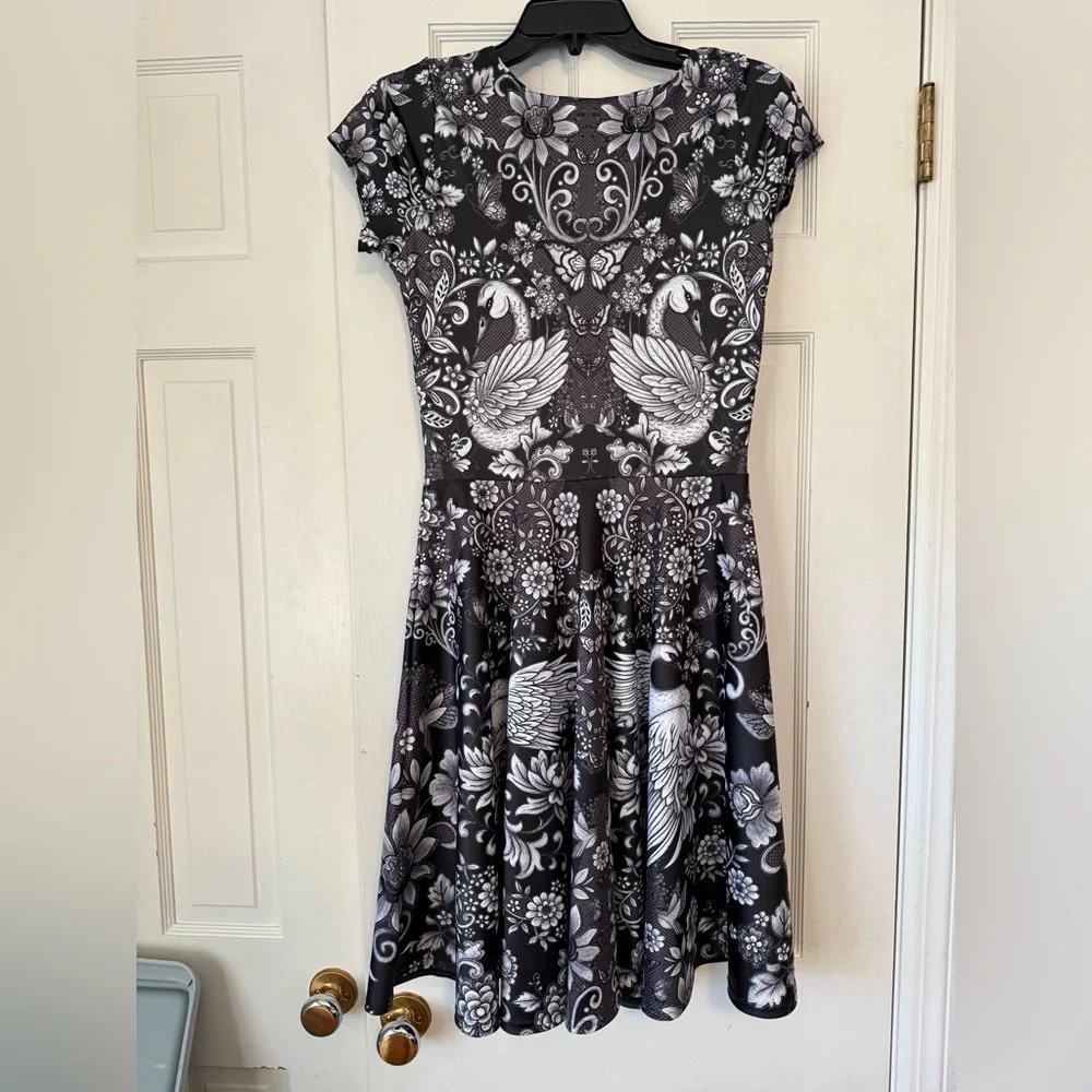 Blackmilk Tattoo Lace Cap Sleeve Longline dress with swans and pockets! - Picture 5 of 10
